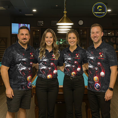 Custom Red Thunder 8 Ball & 9 Ball  Pool Team Shirt For Men Funny Wolfs Billiard Tournament Jerseys NYN4017
