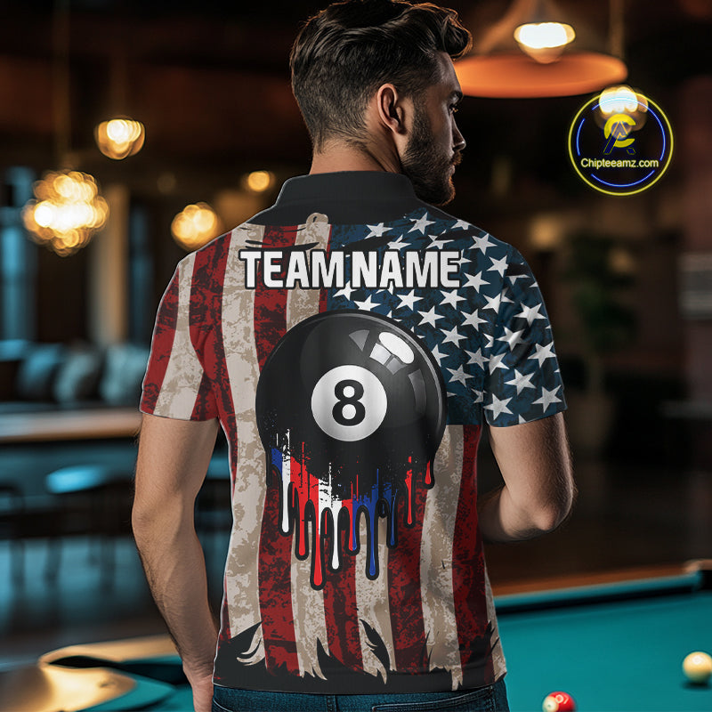American Flag Retro Mens Billiard Pool Shirt Custom 8 Ball Dripping Patriot Billiards Team Jerseys NYN4018