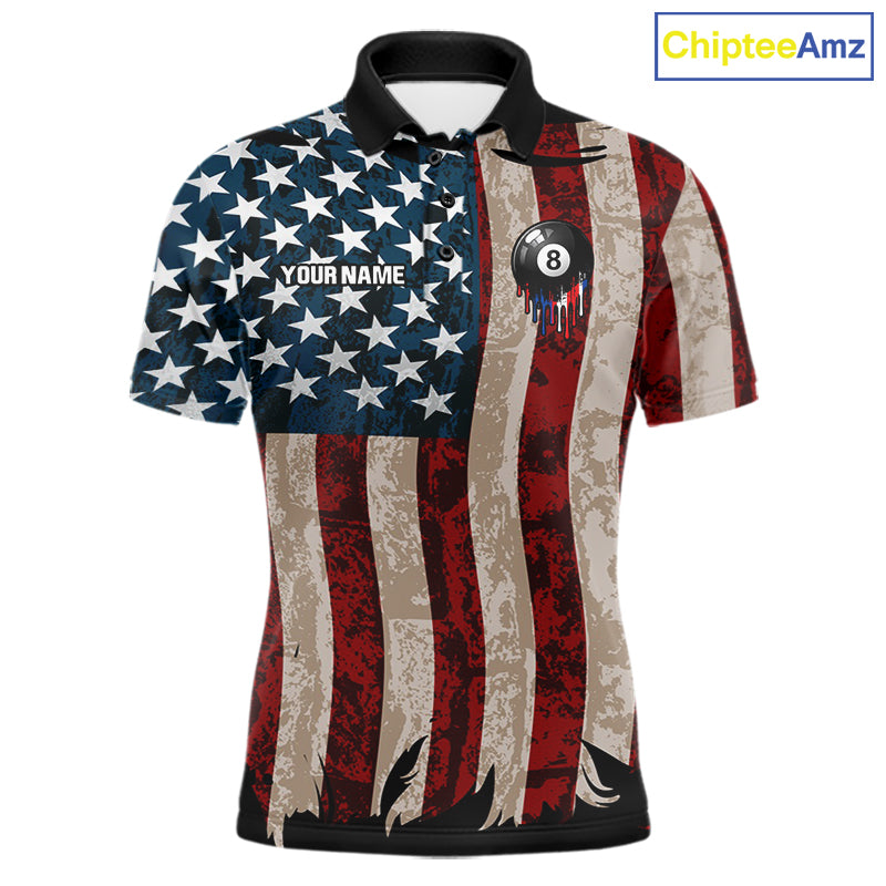 American Flag Retro Mens Billiard Pool Shirt Custom 8 Ball Dripping Patriot Billiards Team Jerseys NYN4018