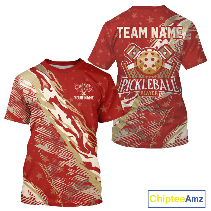 Custom Brown And Red Grunge Pickleball T-Shirt For Men Outfits Pickleball Jersey NYN1350
