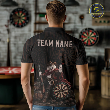 Custom Gunslinger Wolf Funny Darts Shirt For Men Personalized Name Team Retro Darts Jersey Apparel NYN4391