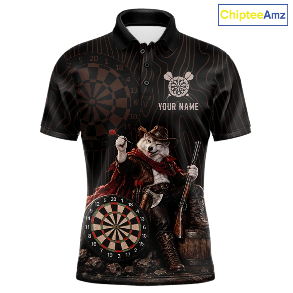 Custom Gunslinger Wolf Funny Darts Shirt For Men Personalized Name Team Retro Darts Jersey Apparel NYN4391