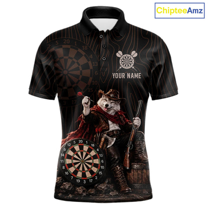 Custom Gunslinger Wolf Funny Darts Shirt For Men Personalized Name Team Retro Darts Jersey Apparel NYN4391