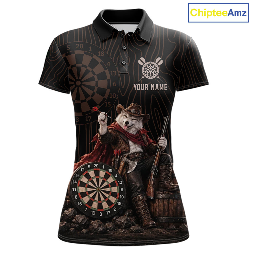 Custom Gunslinger Wolf Funny Darts Shirt For Women Personalized Name Team Retro Darts Jersey Apparel NYN4391