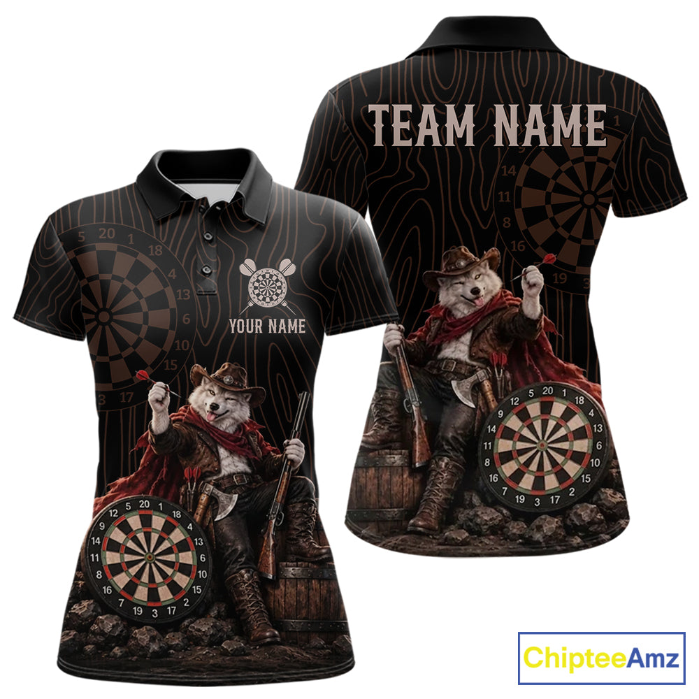 Custom Gunslinger Wolf Funny Darts Shirt For Women Personalized Name Team Retro Darts Jersey Apparel NYN4391