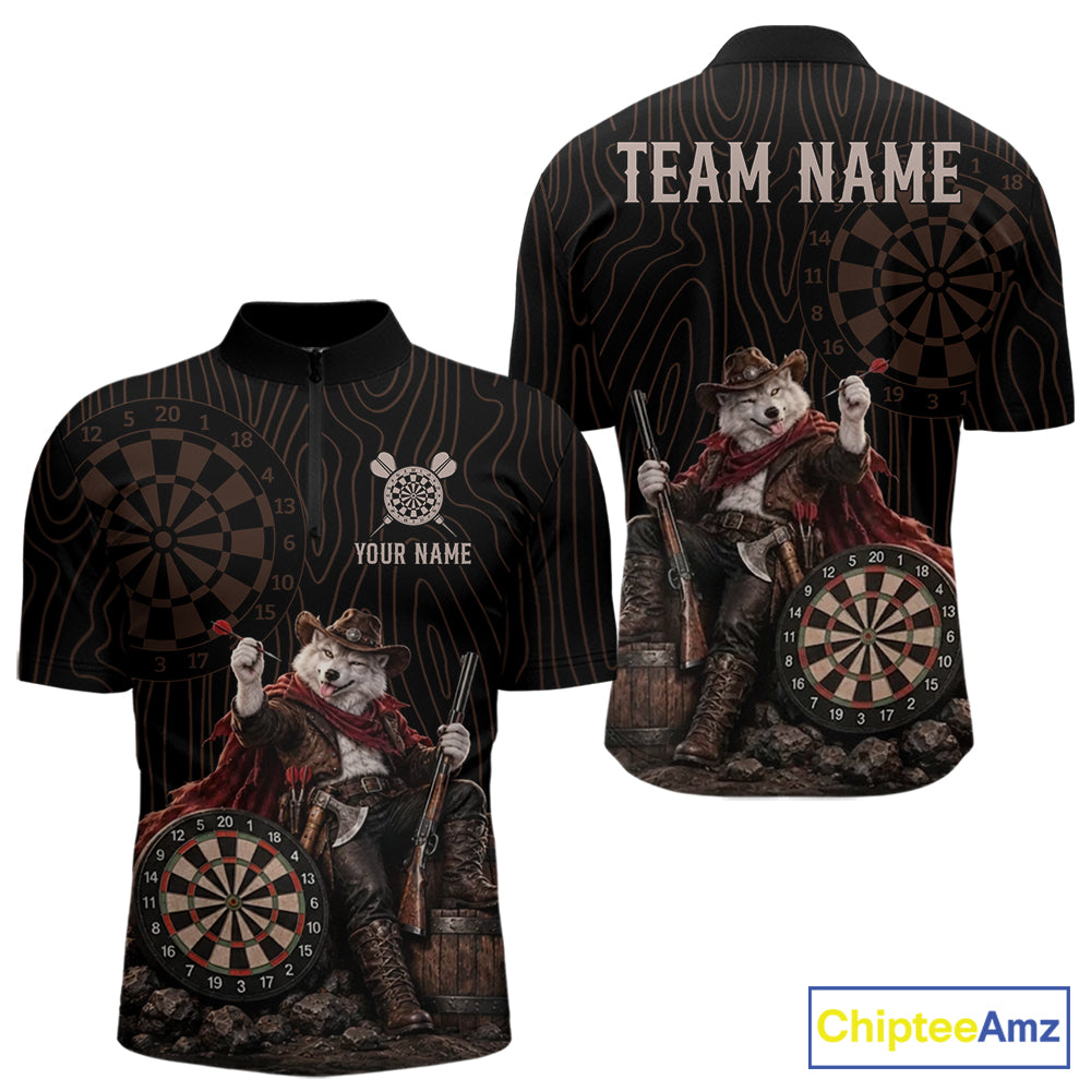 Custom Gunslinger Wolf Funny Darts Shirt For Men Personalized Name Team Retro Darts Jersey Apparel NYN4391