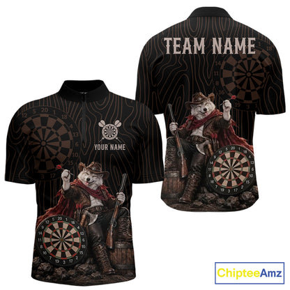 Custom Gunslinger Wolf Funny Darts Shirt For Men Personalized Name Team Retro Darts Jersey Apparel NYN4391