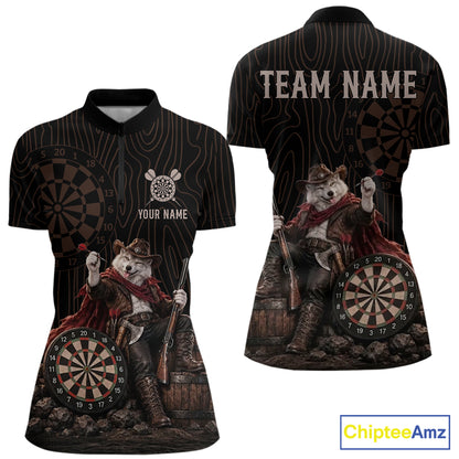 Custom Gunslinger Wolf Funny Darts Shirt For Women Personalized Name Team Retro Darts Jersey Apparel NYN4391