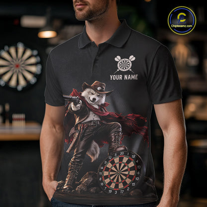 Custom Gunslinger Wolf Funny Darts Shirt For Men Personalized Name Team Grunge Darts Jersey NYN4392