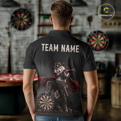 Custom Gunslinger Wolf Funny Darts Shirt For Men Personalized Name Team Grunge Darts Jersey NYN4392