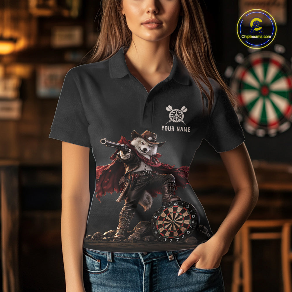 Custom Gunslinger Wolf Funny Darts Shirt For Women Personalized Name Team Grunge Darts Jersey NYN4392
