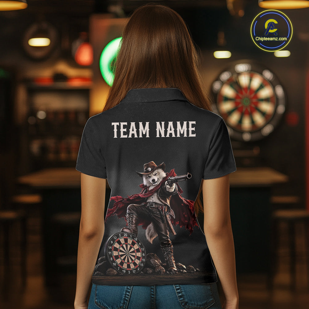 Custom Gunslinger Wolf Funny Darts Shirt For Women Personalized Name Team Grunge Darts Jersey NYN4392