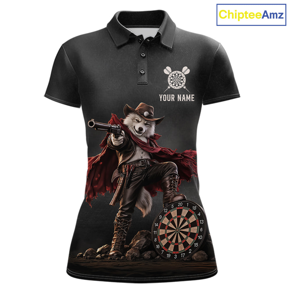 Custom Gunslinger Wolf Funny Darts Shirt For Women Personalized Name Team Grunge Darts Jersey NYN4392