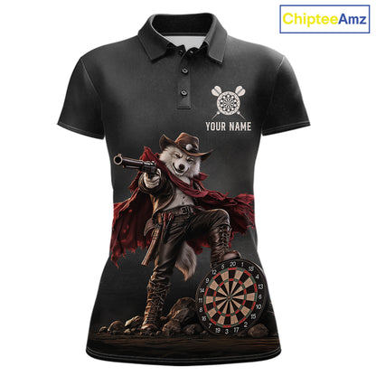 Custom Gunslinger Wolf Funny Darts Shirt For Women Personalized Name Team Grunge Darts Jersey NYN4392