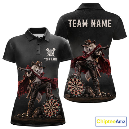 Custom Gunslinger Wolf Funny Darts Shirt For Women Personalized Name Team Grunge Darts Jersey NYN4392