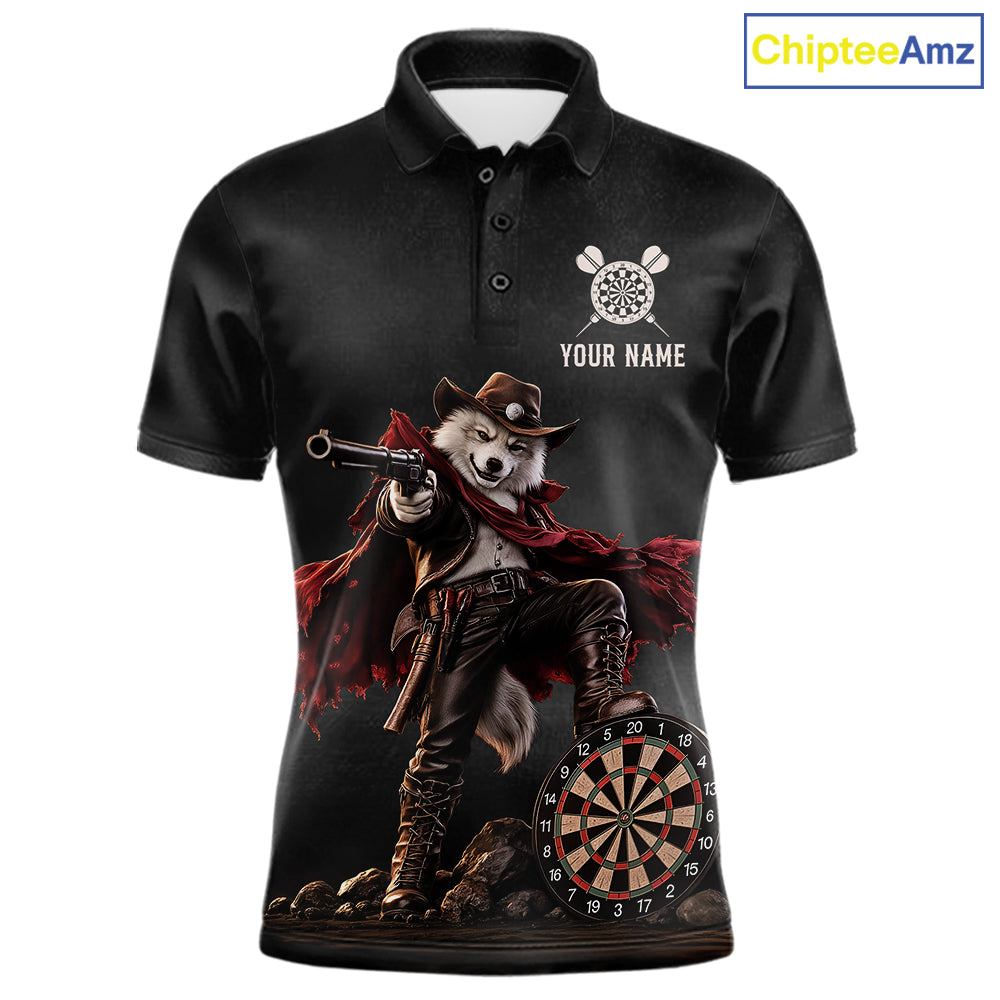Custom Gunslinger Wolf Funny Darts Shirt For Men Personalized Name Team Grunge Darts Jersey NYN4392