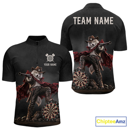 Custom Gunslinger Wolf Funny Darts Shirt For Men Personalized Name Team Grunge Darts Jersey NYN4392