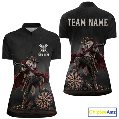 Custom Gunslinger Wolf Funny Darts Shirt For Women Personalized Name Team Grunge Darts Jersey NYN4392