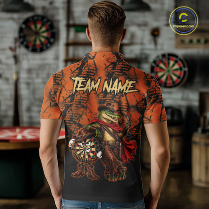 Cowboy Crocodile Funny Darts Polo 1/4-Zip Shirt For Men Custom Name Brown Camo Grunge Darts Team Apparel NYN4393