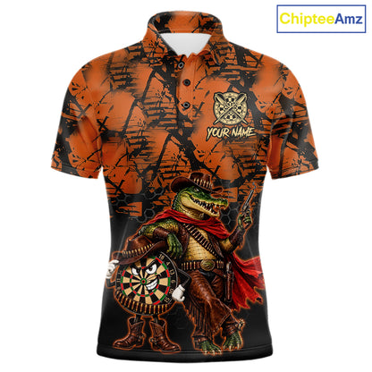 Cowboy Crocodile Funny Darts Polo 1/4-Zip Shirt For Men Custom Name Brown Camo Grunge Darts Team Apparel NYN4393