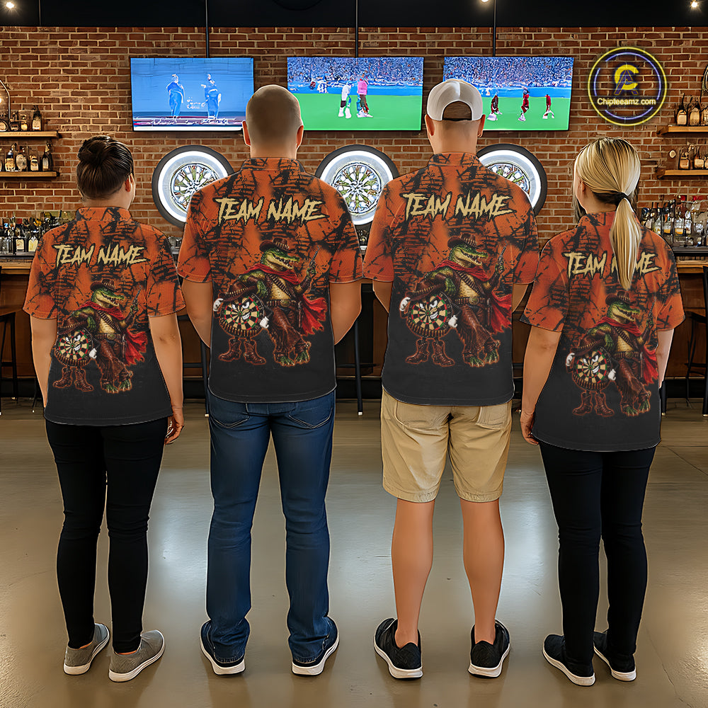 Cowboy Crocodile Funny Darts Polo 1/4-Zip Shirt For Women Custom Name Brown Camo Grunge Darts Team Apparel NYN4393