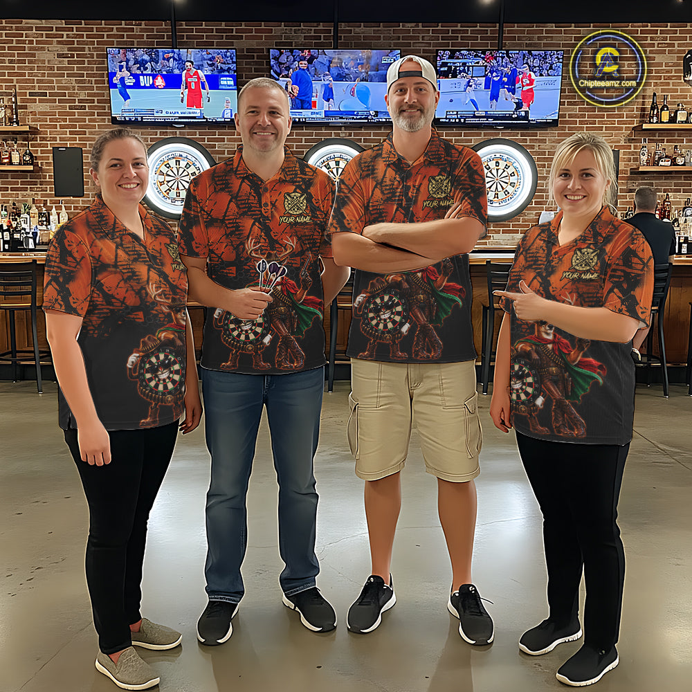 Cowboy Deer Funny Darts Polo 1/4-Zip Shirt For Women Custom Name Brown Camo Grunge Darts Team Apparel NYN4394