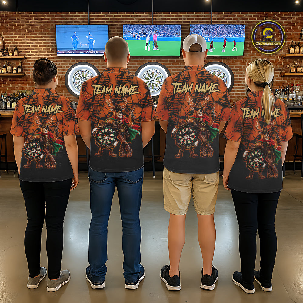 Cowboy Deer Funny Darts Polo 1/4-Zip Shirt For Women Custom Name Brown Camo Grunge Darts Team Apparel NYN4394