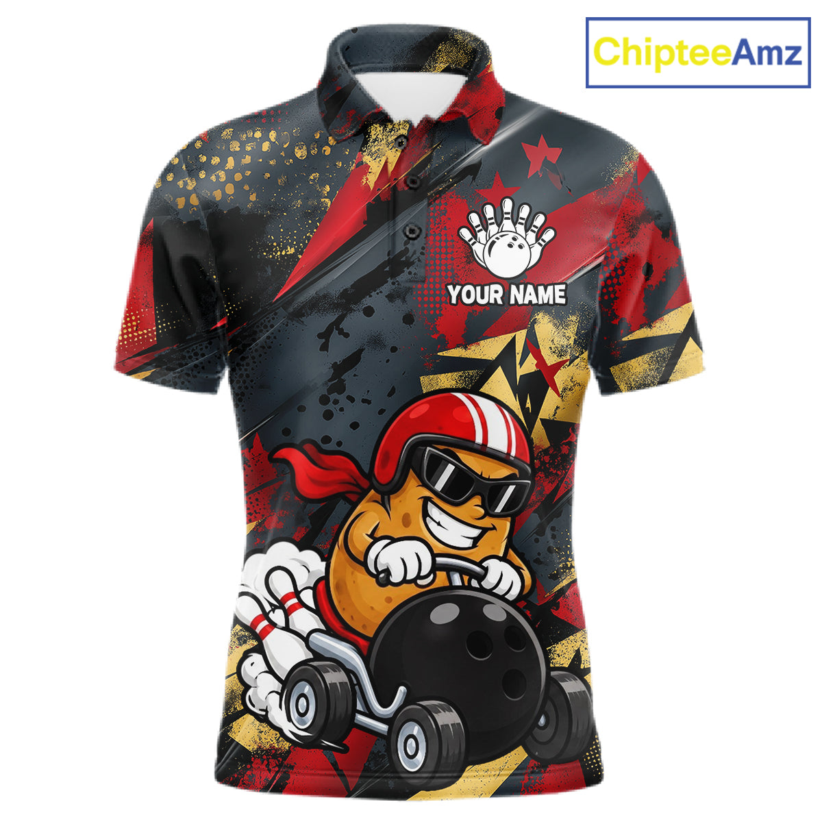 Funny Bowling Shirt For Men Custom Racing Potato Bowler Polo Quarter-Zip Jersey Bowling Team Jersey NYN4402