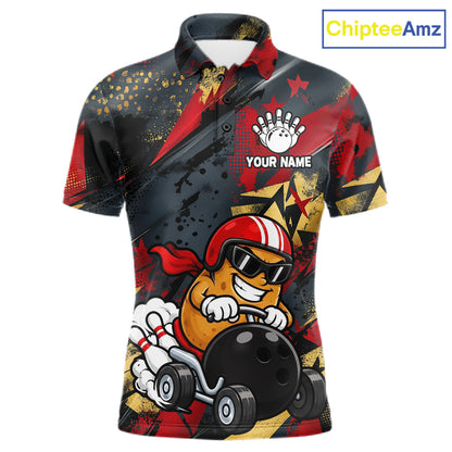 Funny Bowling Shirt For Men Custom Racing Potato Bowler Polo Quarter-Zip Jersey Bowling Team Jersey NYN4402