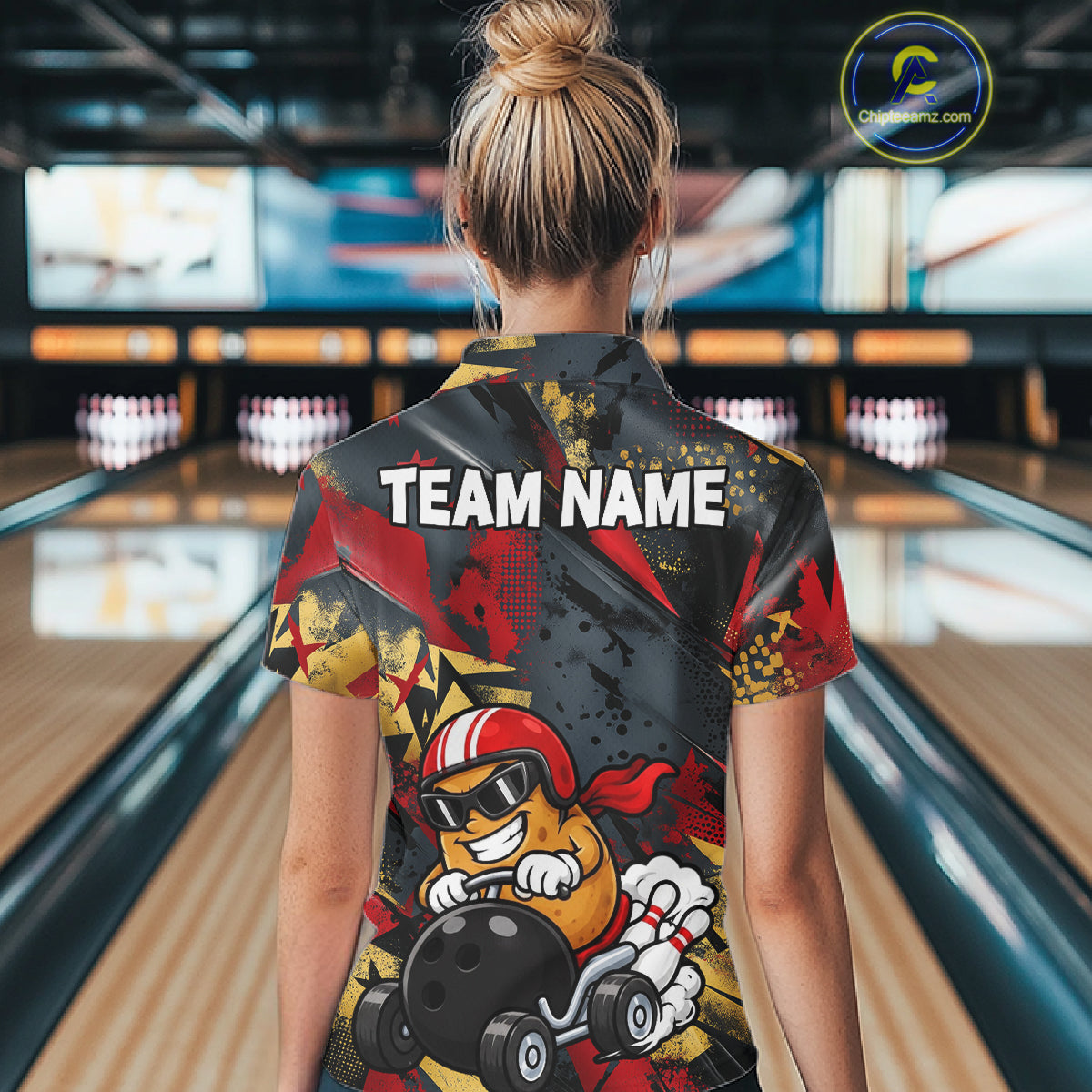 Funny Bowling Shirt For Women Custom Racing Potato Bowler Polo Quarter-Zip Jersey Bowling Team Jersey NYN4402