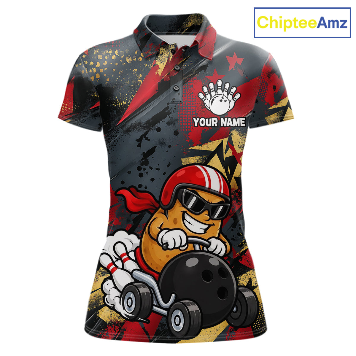 Funny Bowling Shirt For Women Custom Racing Potato Bowler Polo Quarter-Zip Jersey Bowling Team Jersey NYN4402