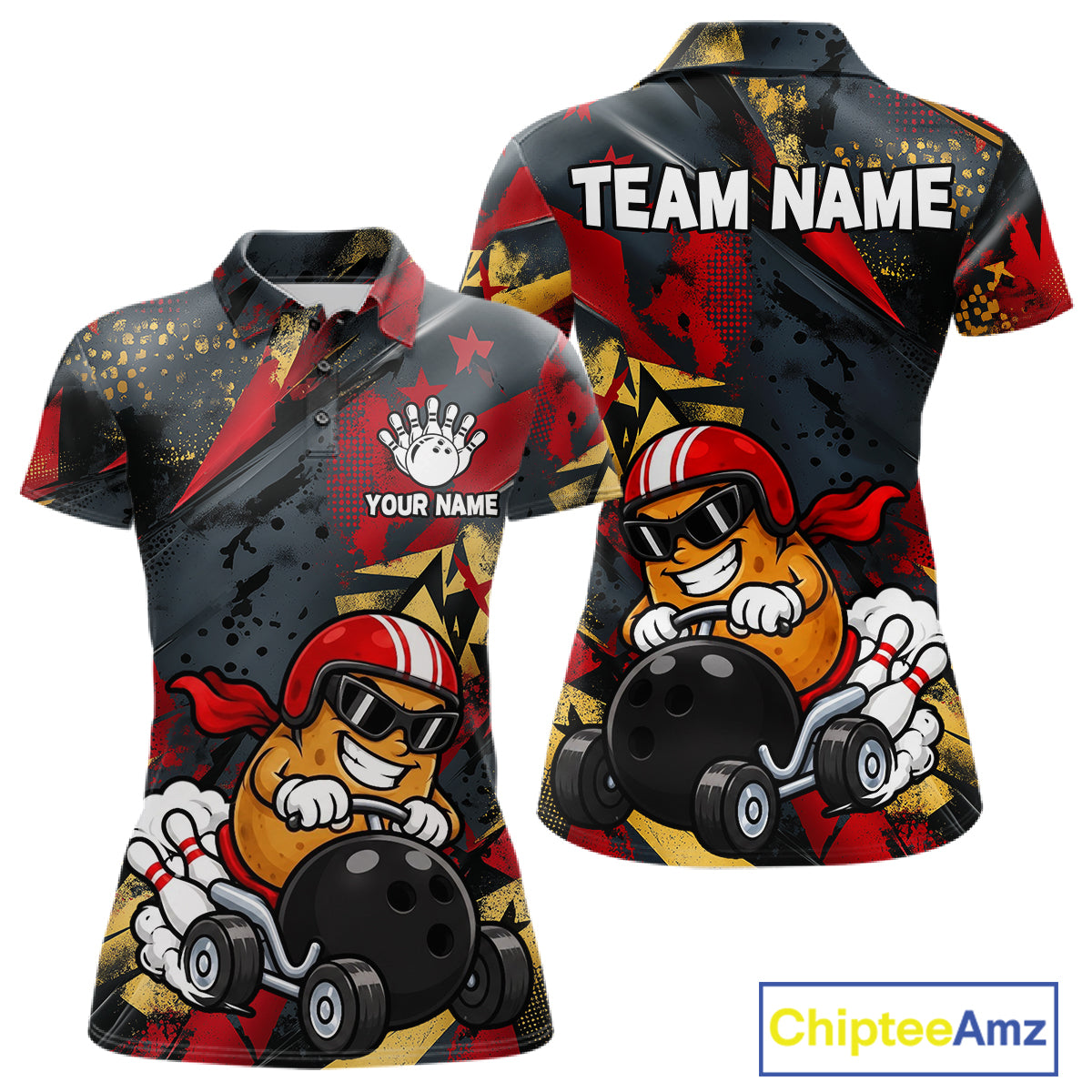 Funny Bowling Shirt For Women Custom Racing Potato Bowler Polo Quarter-Zip Jersey Bowling Team Jersey NYN4402