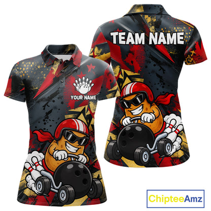 Funny Bowling Shirt For Women Custom Racing Potato Bowler Polo Quarter-Zip Jersey Bowling Team Jersey NYN4402