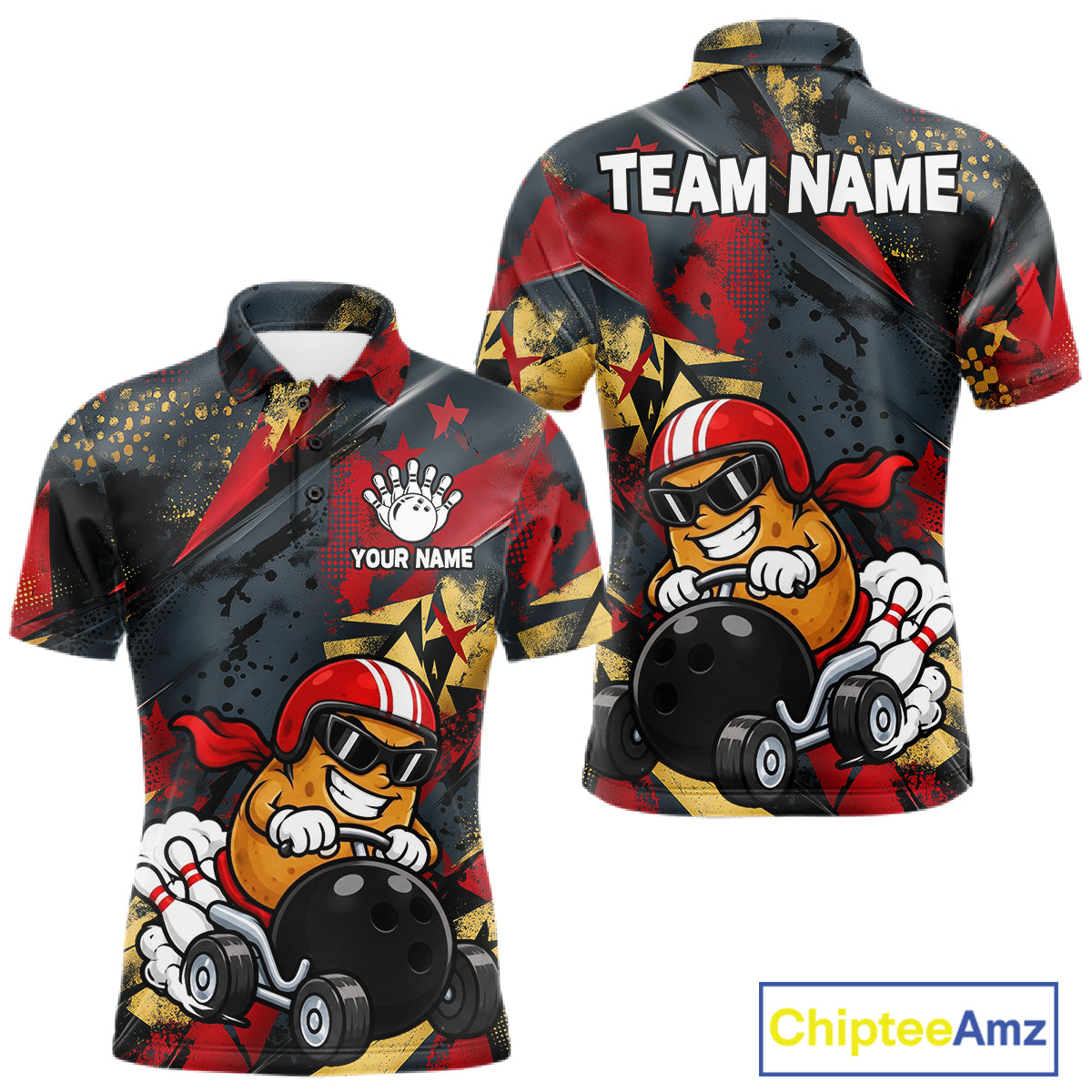 Funny Bowling Shirt For Men Custom Racing Potato Bowler Polo Quarter-Zip Jersey Bowling Team Jersey NYN4402