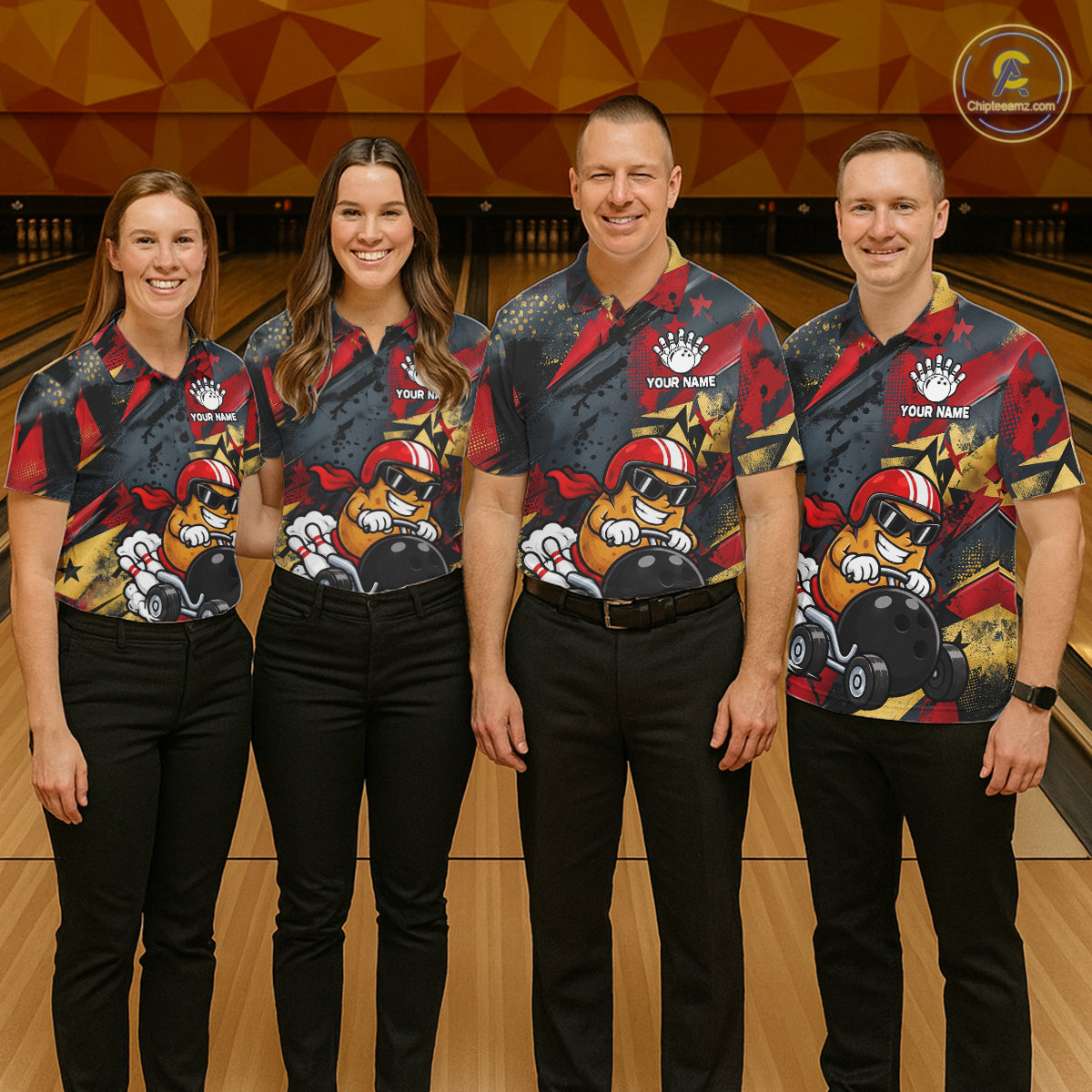 Funny Bowling Shirt For Men Custom Racing Potato Bowler Polo Quarter-Zip Jersey Bowling Team Jersey NYN4402