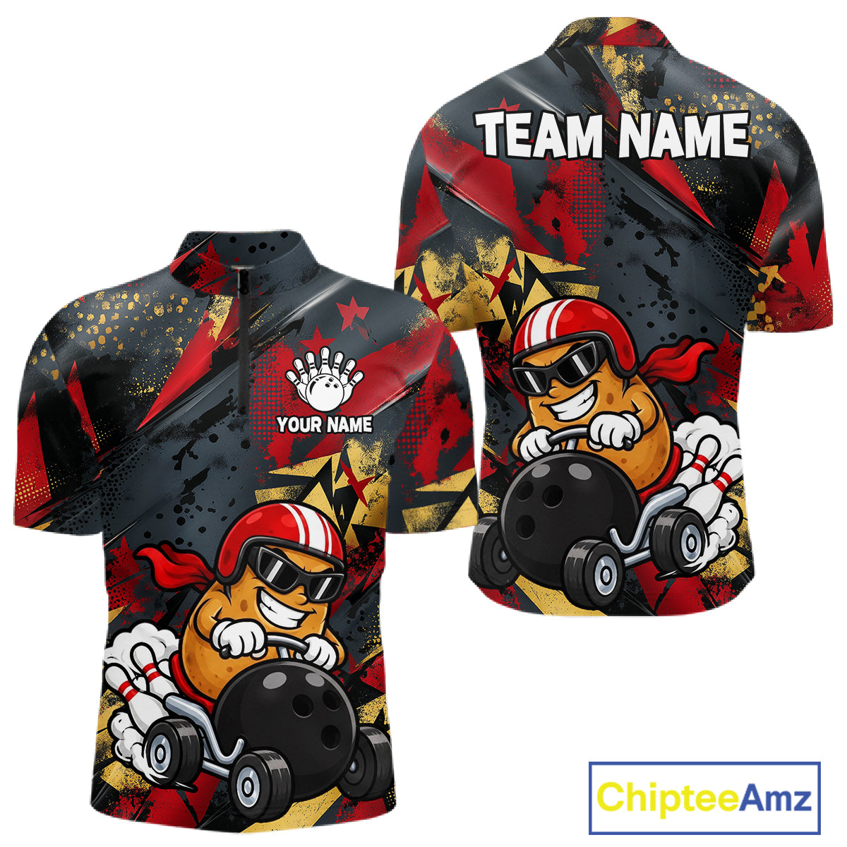 Funny Bowling Shirt For Men Custom Racing Potato Bowler Polo Quarter-Zip Jersey Bowling Team Jersey NYN4402