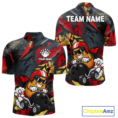 Funny Bowling Shirt For Men Custom Racing Potato Bowler Polo Quarter-Zip Jersey Bowling Team Jersey NYN4402