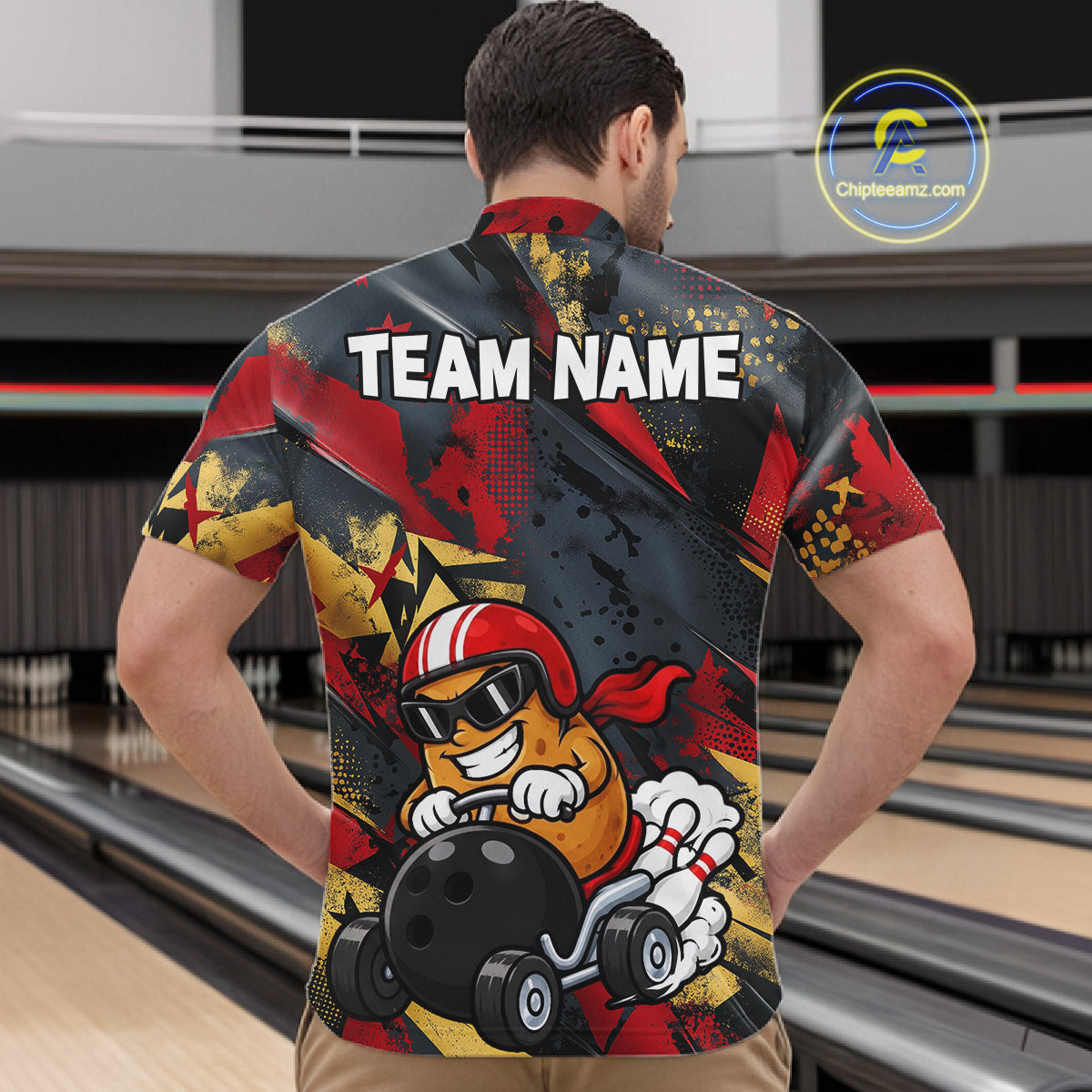 Funny Bowling Shirt For Men Custom Racing Potato Bowler Polo Quarter-Zip Jersey Bowling Team Jersey NYN4402