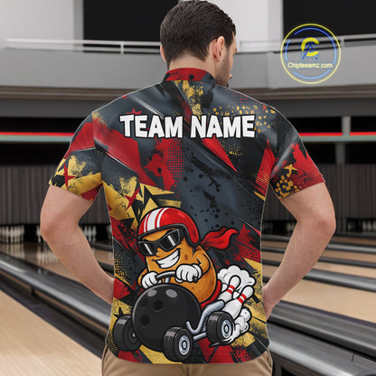 Funny Bowling Shirt For Men Custom Racing Potato Bowler Polo Quarter-Zip Jersey Bowling Team Jersey NYN4402