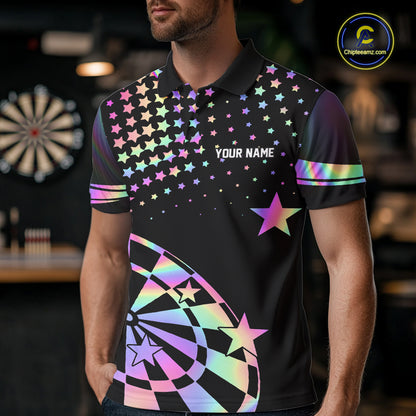 Personalized Rainbow Holographic Stars Darts Shirt For Men Custom Dart Tournament Jerseys NYN4771