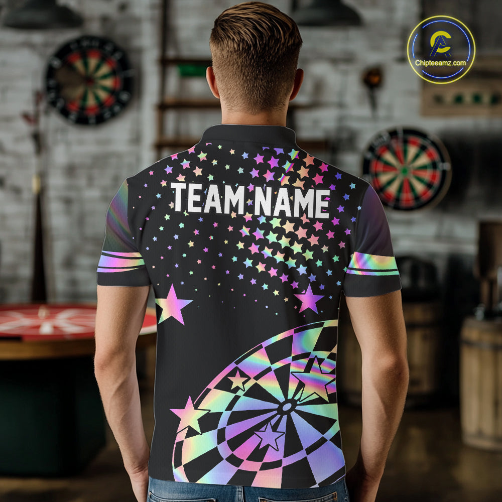 Personalized Rainbow Holographic Stars Darts Shirt For Men Custom Dart Tournament Jerseys NYN4771