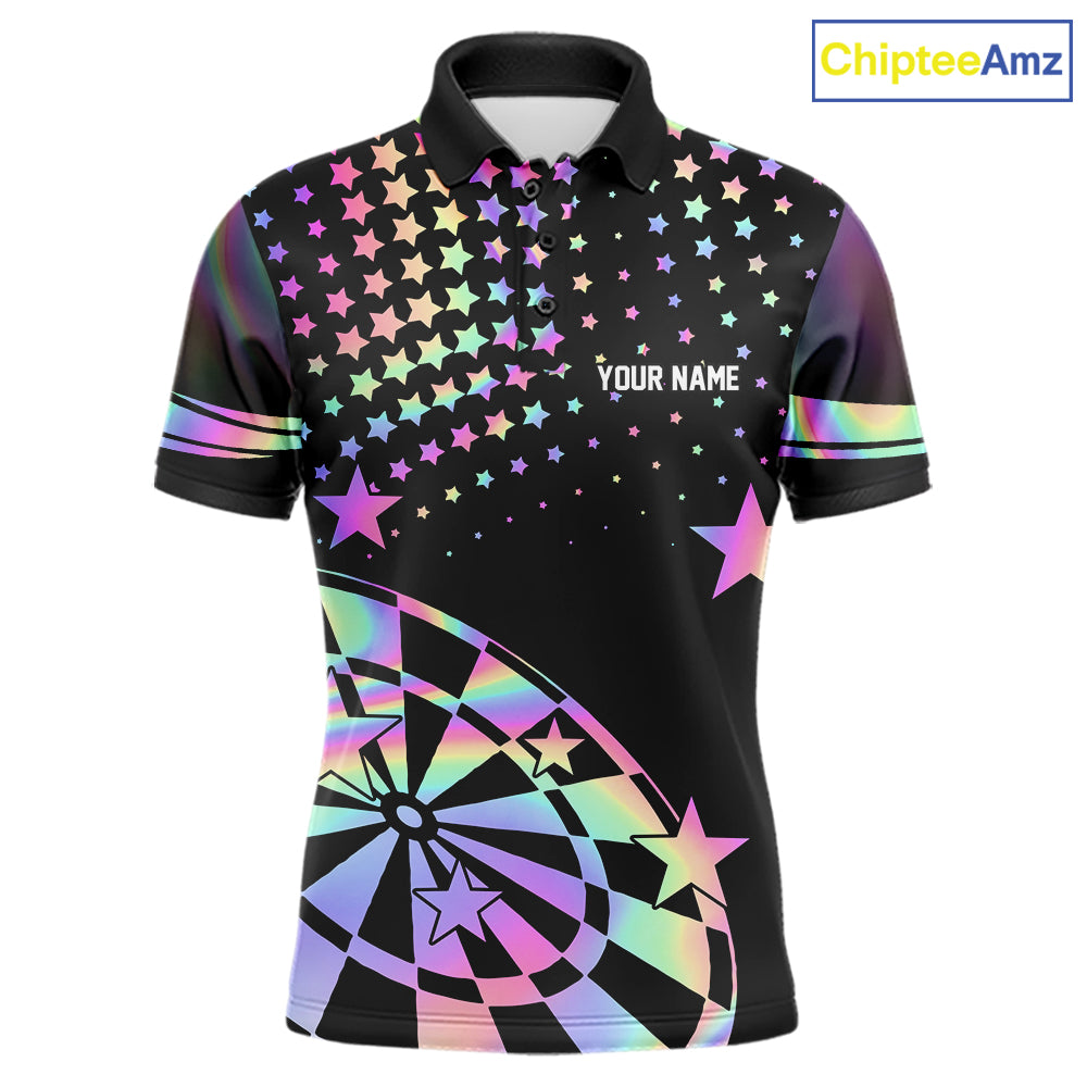 Personalized Rainbow Holographic Stars Darts Shirt For Men Custom Dart Tournament Jerseys NYN4771