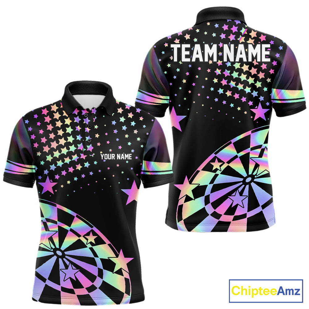 Personalized Rainbow Holographic Stars Darts Shirt For Men Custom Dart Tournament Jerseys NYN4771