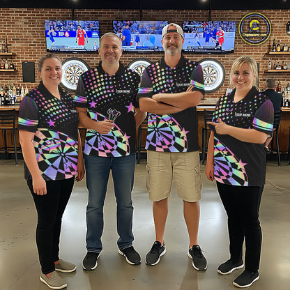 Personalized Rainbow Holographic Stars Darts Shirt For Men Custom Dart Tournament Jerseys NYN4771
