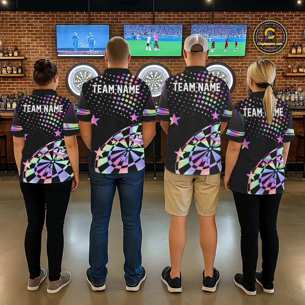 Personalized Rainbow Holographic Stars Darts Shirt For Men Custom Dart Tournament Jerseys NYN4771