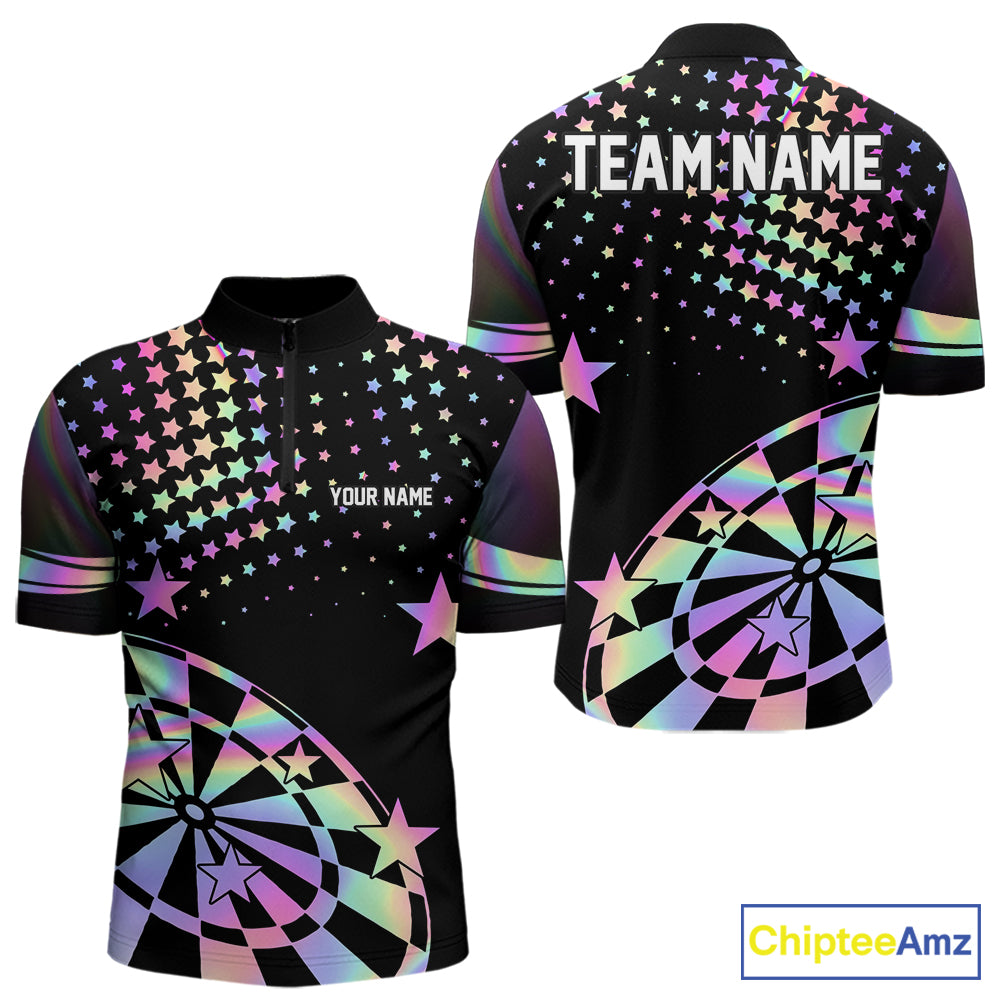 Personalized Rainbow Holographic Stars Darts Shirt For Men Custom Dart Tournament Jerseys NYN4771