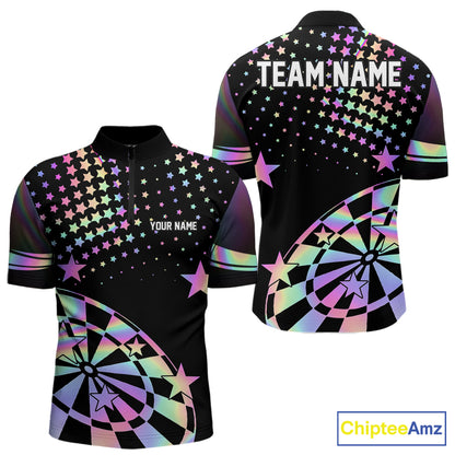 Personalized Rainbow Holographic Stars Darts Shirt For Men Custom Dart Tournament Jerseys NYN4771