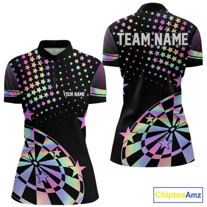 Personalized Rainbow Holographic Stars Darts Shirt For Women Custom Dart Tournament Jerseys NYN4771