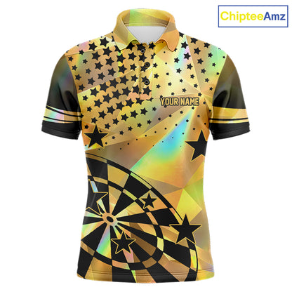 Personalized Gold Holographic Stars Darts Shirt For Men Custom Dart Tournament Jerseys NYN4772