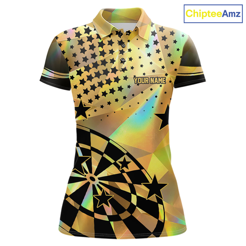 Personalized Gold Holographic Stars Darts Shirt For Women Custom Dart Tournament Jerseys NYN4772